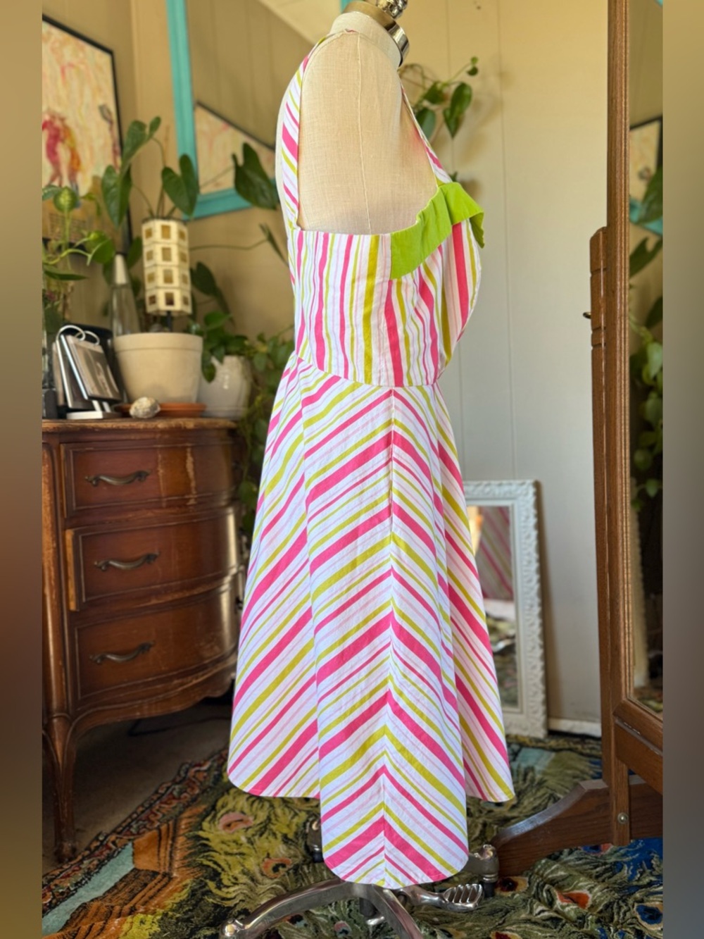Striped Sundress with Lime Trim - Pink & Green, plus size 3X - Picture 3 of 7